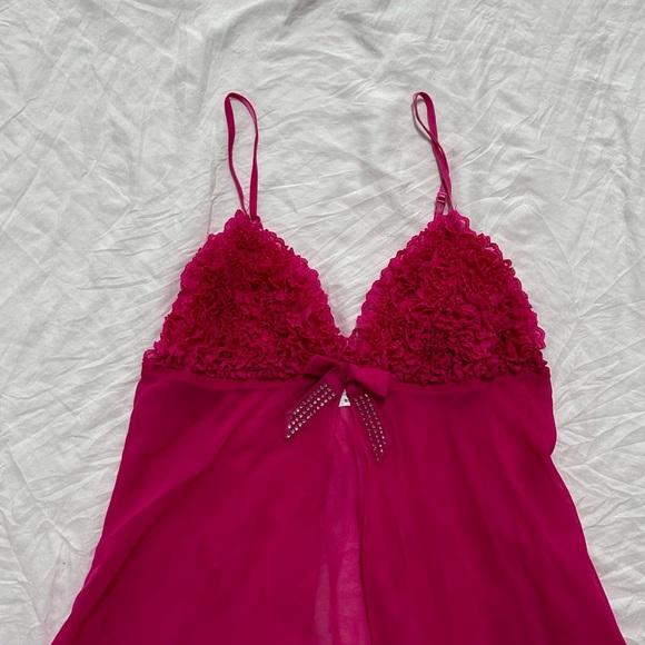 Hot pink Y2K ruffle mesh curtain top - Picture 6 of 11